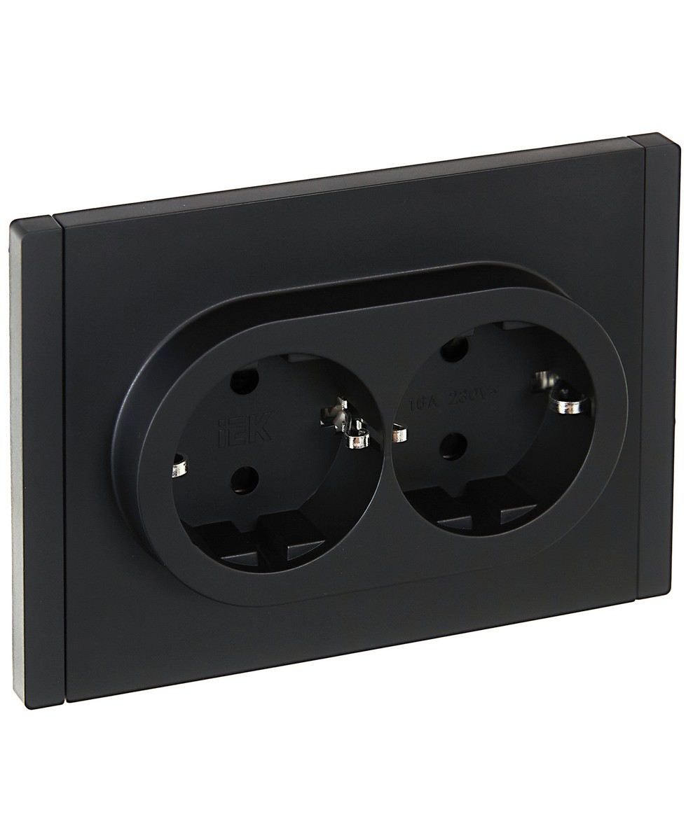 IEK FORTE&PIANO Черный Розетка IEK FORTE&PIANO Черный 2-я с/з со шт безвинтовое крепление 16А FP123