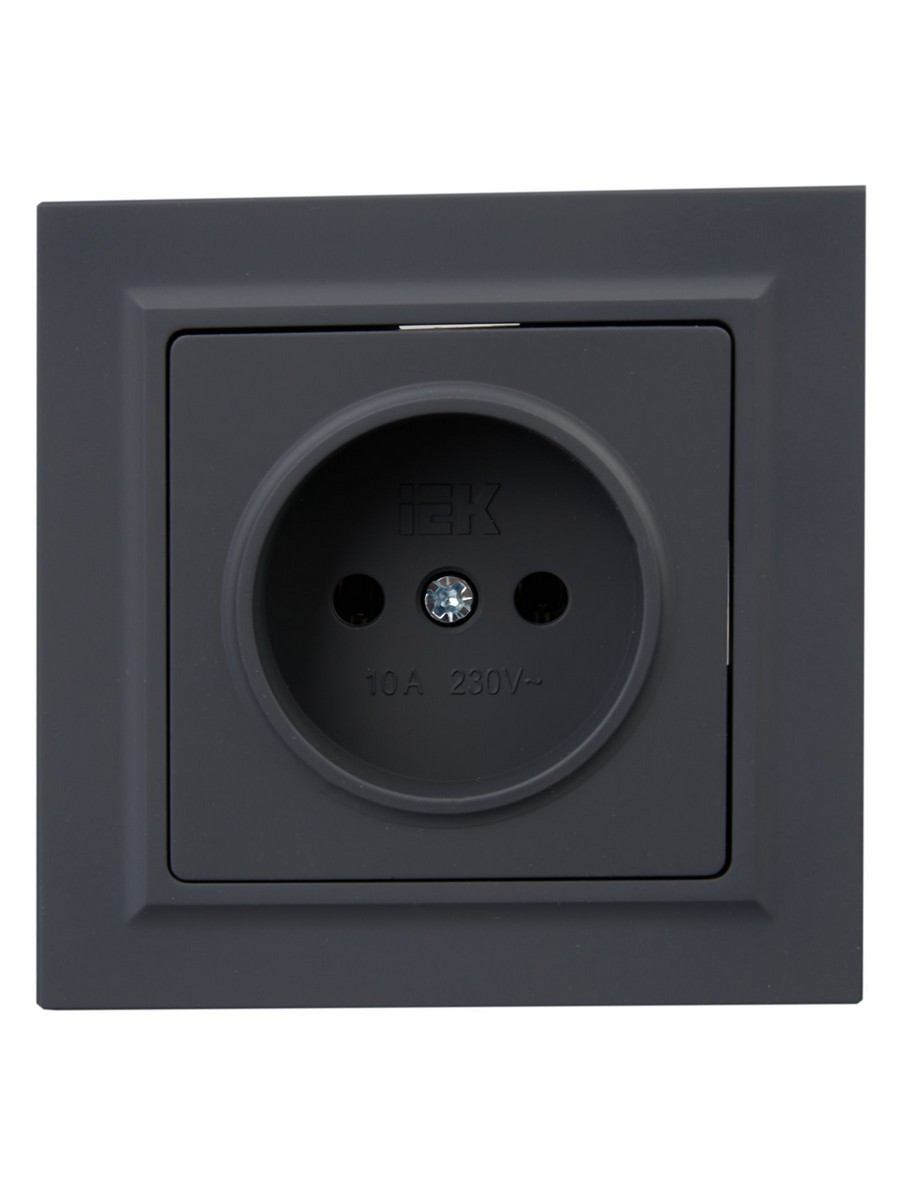 IEK Brite Графит Розетка IEK BRITE Графит без з/к/ш 10А в сборе РСР10-1-0-БрГ BR-R10-10-K53-F