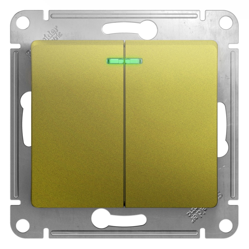 Glossa Фисташковый Выключатель Systeme Electric Glossa Фисташковый 2-клавишный с подсветкой, сх.5а, 10AX GSL001053