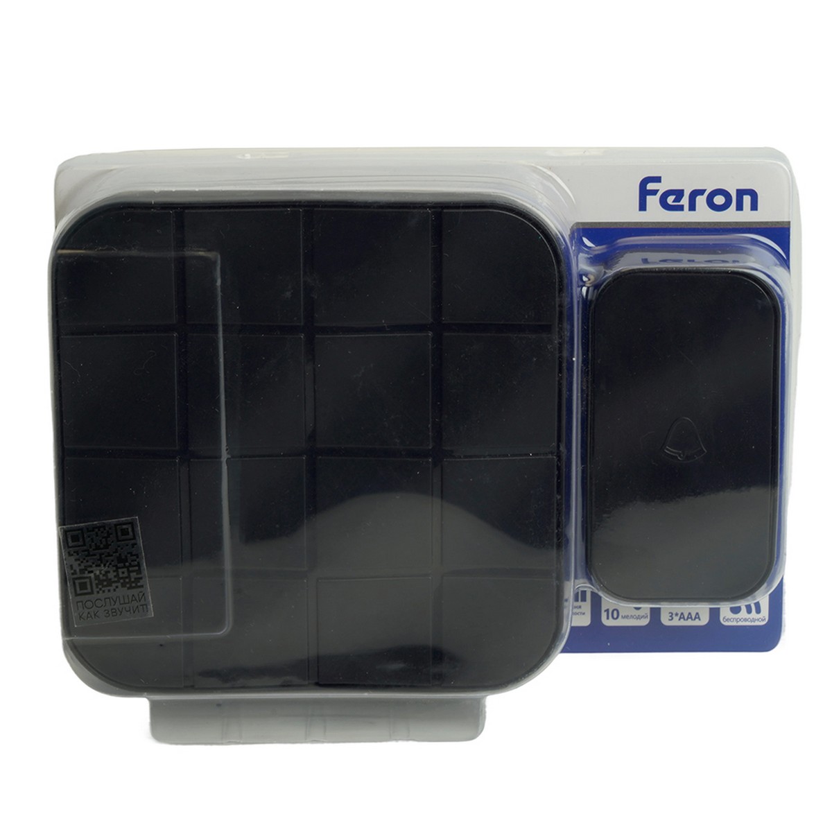 Беспроводные дверные звонки Звонок дверной беспроводной Feron E-378 10 мелодий с регулировкой громкости чёрный до 100м кнопка IP44 51431 