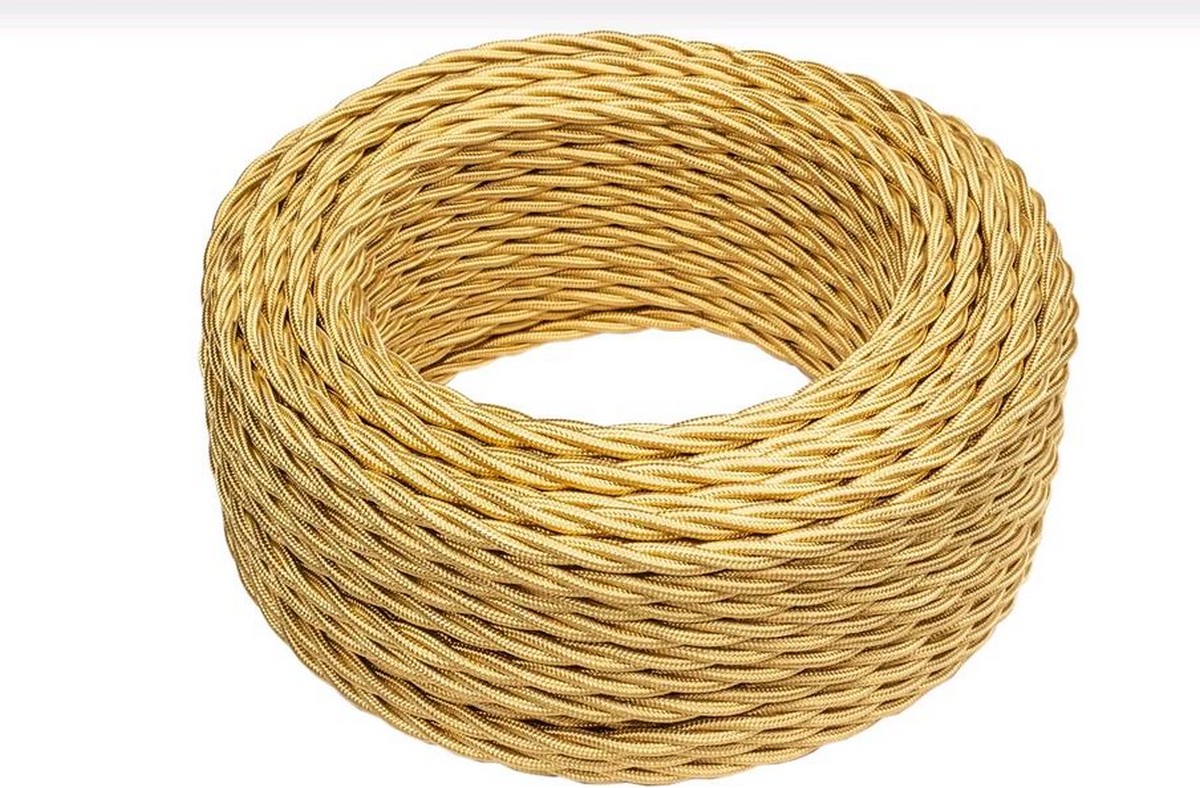 Витой ретро провод (кабель) Витой провод BIRONI Золото глянец 2*0,75 50м B1-422-079-50 