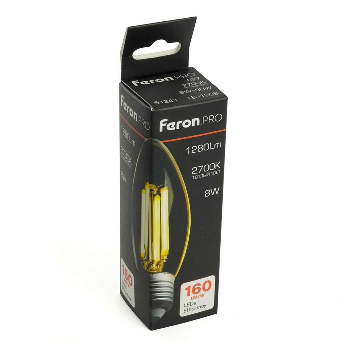 E27 Лампа светодиодная Feron.PRO LB-1208 Свеча E27 8W 175-265V 2700K 51241 