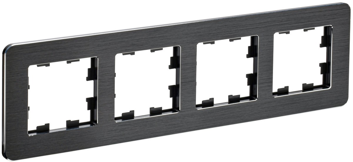 IEK Brite Рамки Рамка IEK BRITE DECOR Черный/алюм металл. скругл.угол 4-м РУ-4-1-Бр RE AL BR-M42-M-21-K02