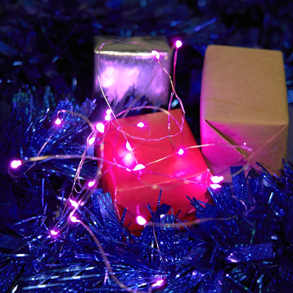 Светодиодная гирлянда Feron CL570 линейная Роса статичная 2м + 0.5м розовый с питанием от батареек прозрачный шнур 48602