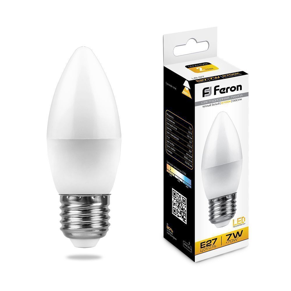 E27 Лампа светодиодная Feron LB-97 Свеча E27 7W 2700K 25758 