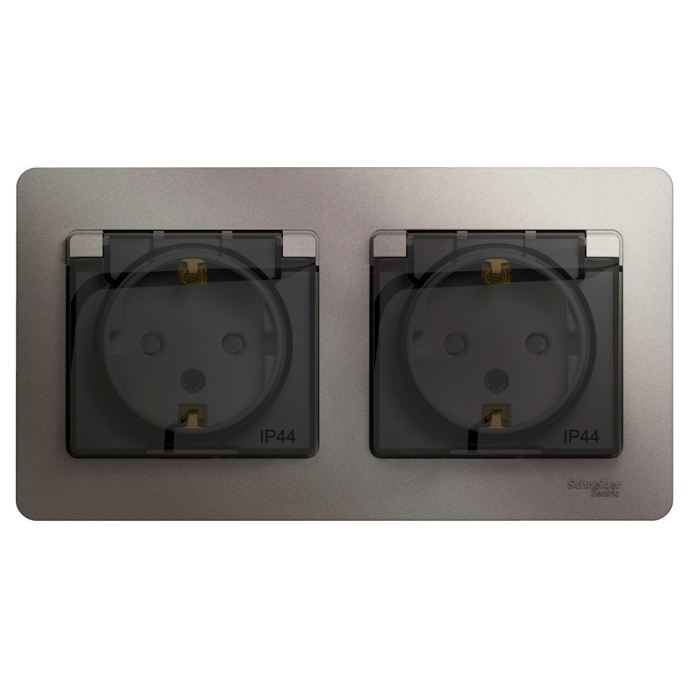 Glossa Платина Розетка Systeme Electric Glossa Платина 2-ая с-з со шторками в сборе IP44 GSL001247