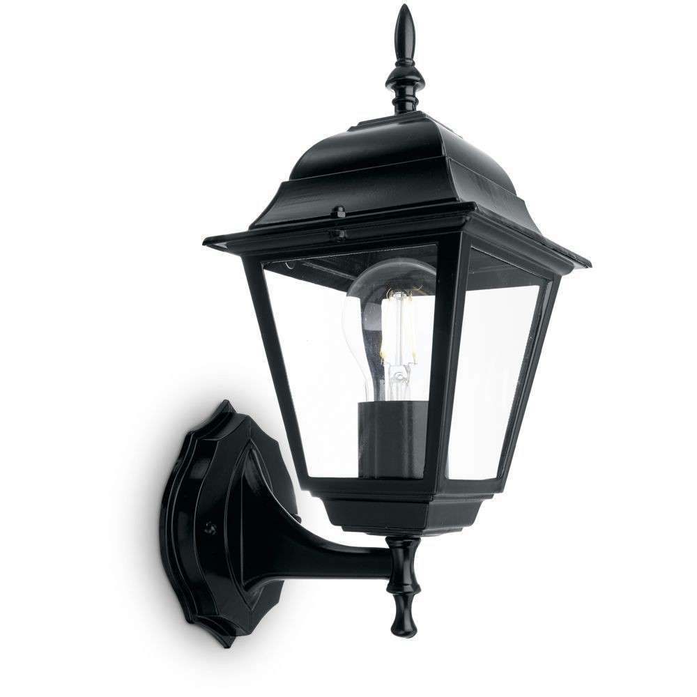 Уличные настенные светильники Светильник садово-парковый Feron PL4101 четырехгранный на стену вверх 60W E27 230V черный 11014