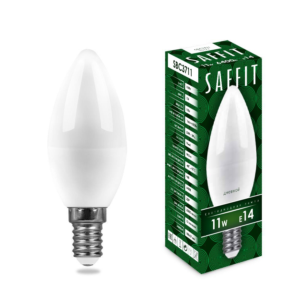 E14 Лампа светодиодная SAFFIT SBC3711 Свеча E14 11W 6400K 55171 