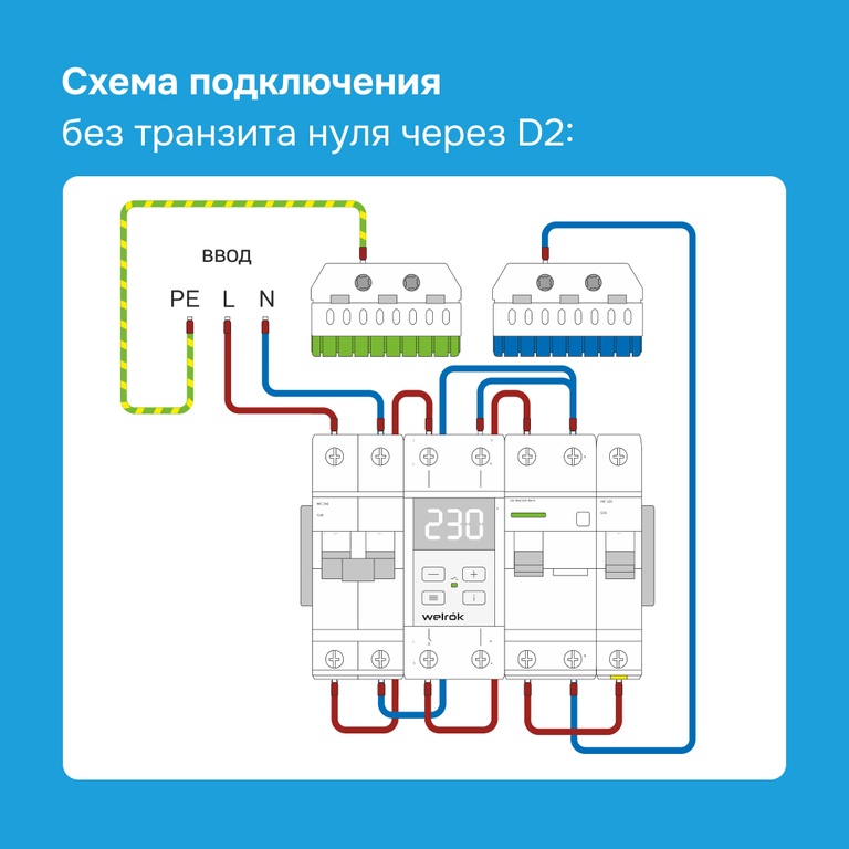 Реле напряжения и контроля фаз Реле напряжения Welrok D2-63 red  63А (max 80A) 4660251140014 