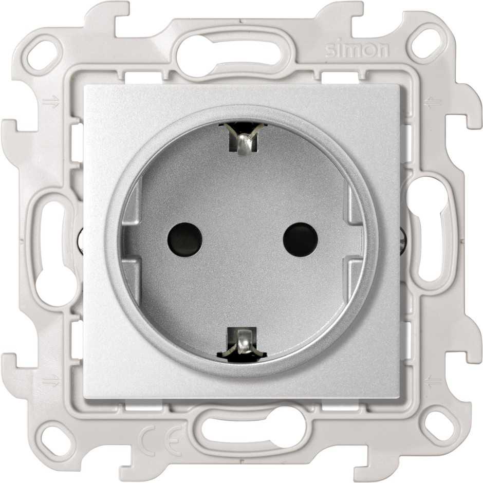 Розетки и выключатели Simon 24 Алюминий Розетка Simon 24 Алюминий с заземлением и шторками Schuko 2Р+Е Push&Go 2420432-033