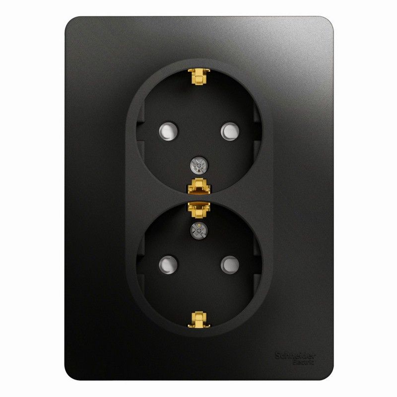 Glossa Антрацит Розетка Systeme Electric Glossa Антрацит двойная с/з со шторками, 16А, в с GSL000726