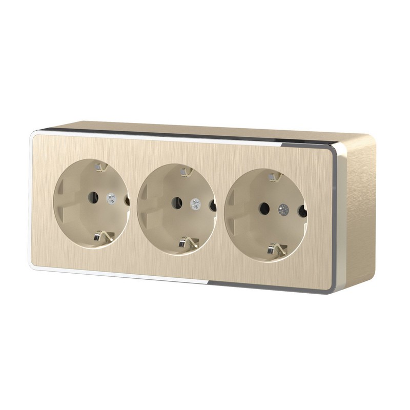 Werkel Gallant шампань рифленный Розетка Werkel 3-я с заземлением и шторками Gallant  (шампань рифленый) W5073110 