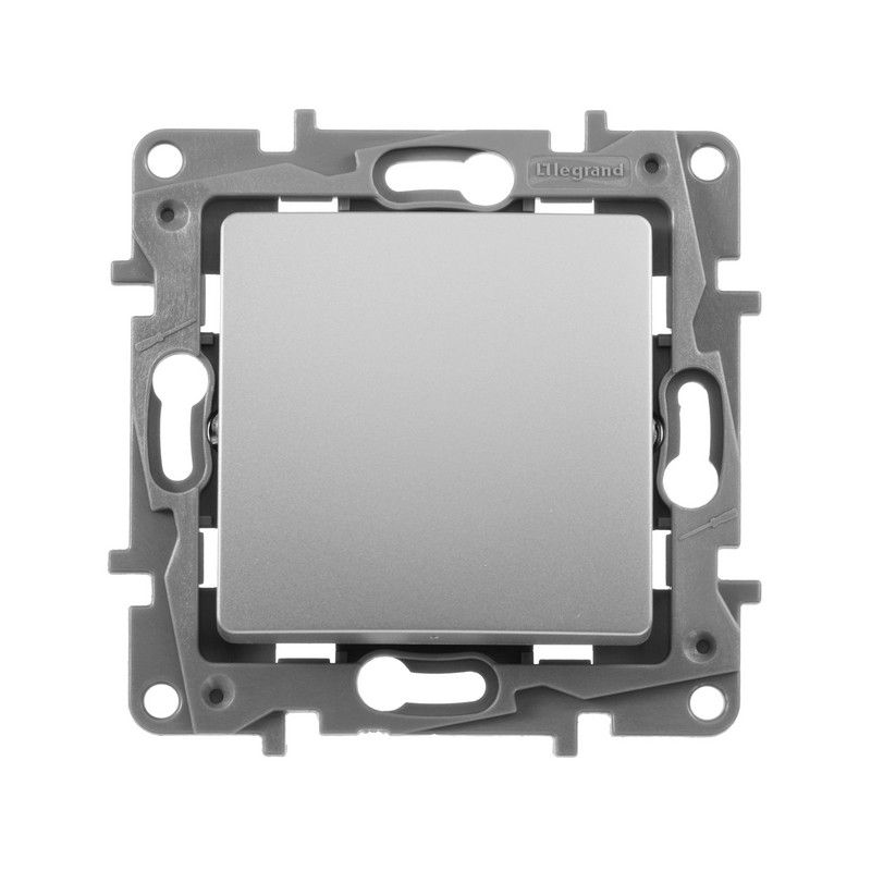 Legrand Etika Алюминий Переключатель Legrand Etika алюминий промежуточный 1-клавишный, винт. клеммы, 10AX, 250 В 672409