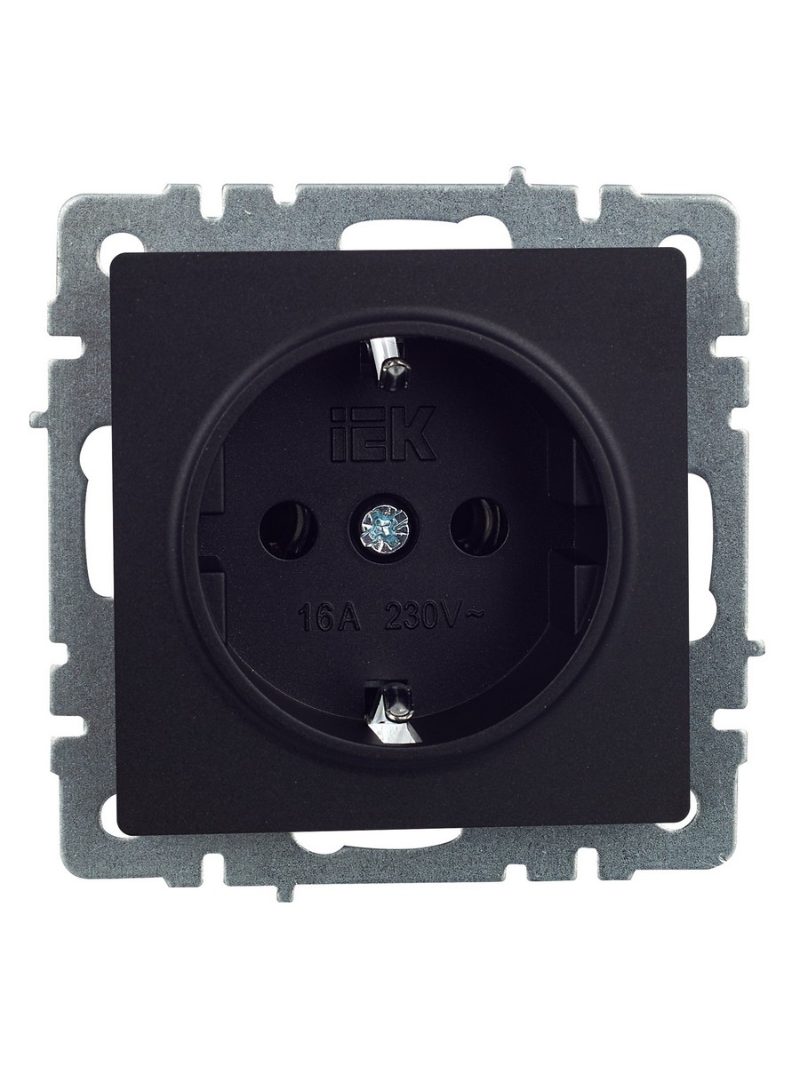 IEK Brite Черный Розетка IEK BRITE с/з без шторок 16А РС11-1-0-БрЧ черный BR-R11-16-K02