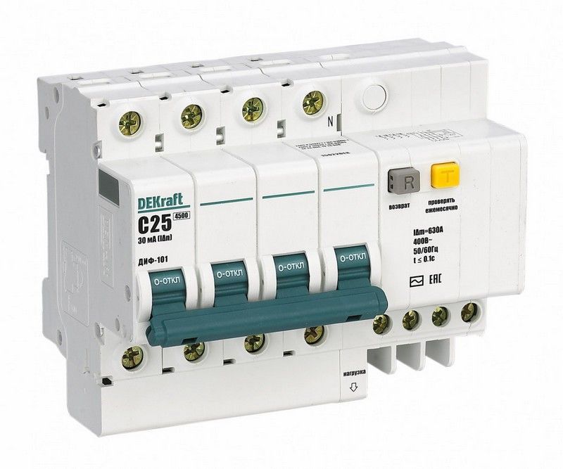 DEKraft Дифференциальный автоматический выключатель DEKraft ДИФ-101 4P 32A 100mA 4,5kA тип AC х-ка C 15032DE 