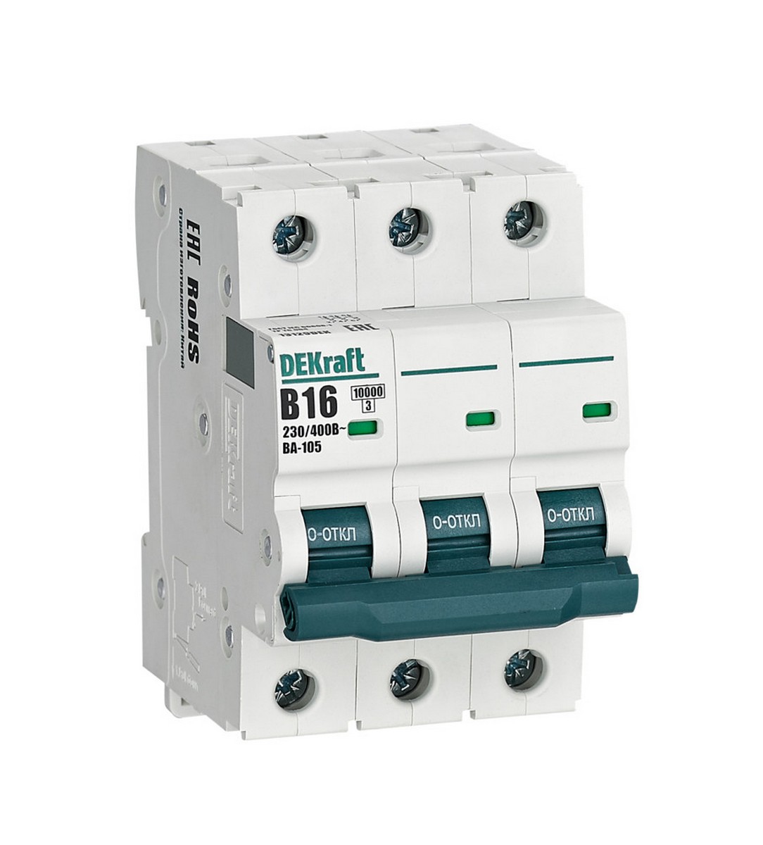 3 полюсные (трехполюсные) Автоматический выключатель Dekraft ВА105-3P-016A-B 13129DEK