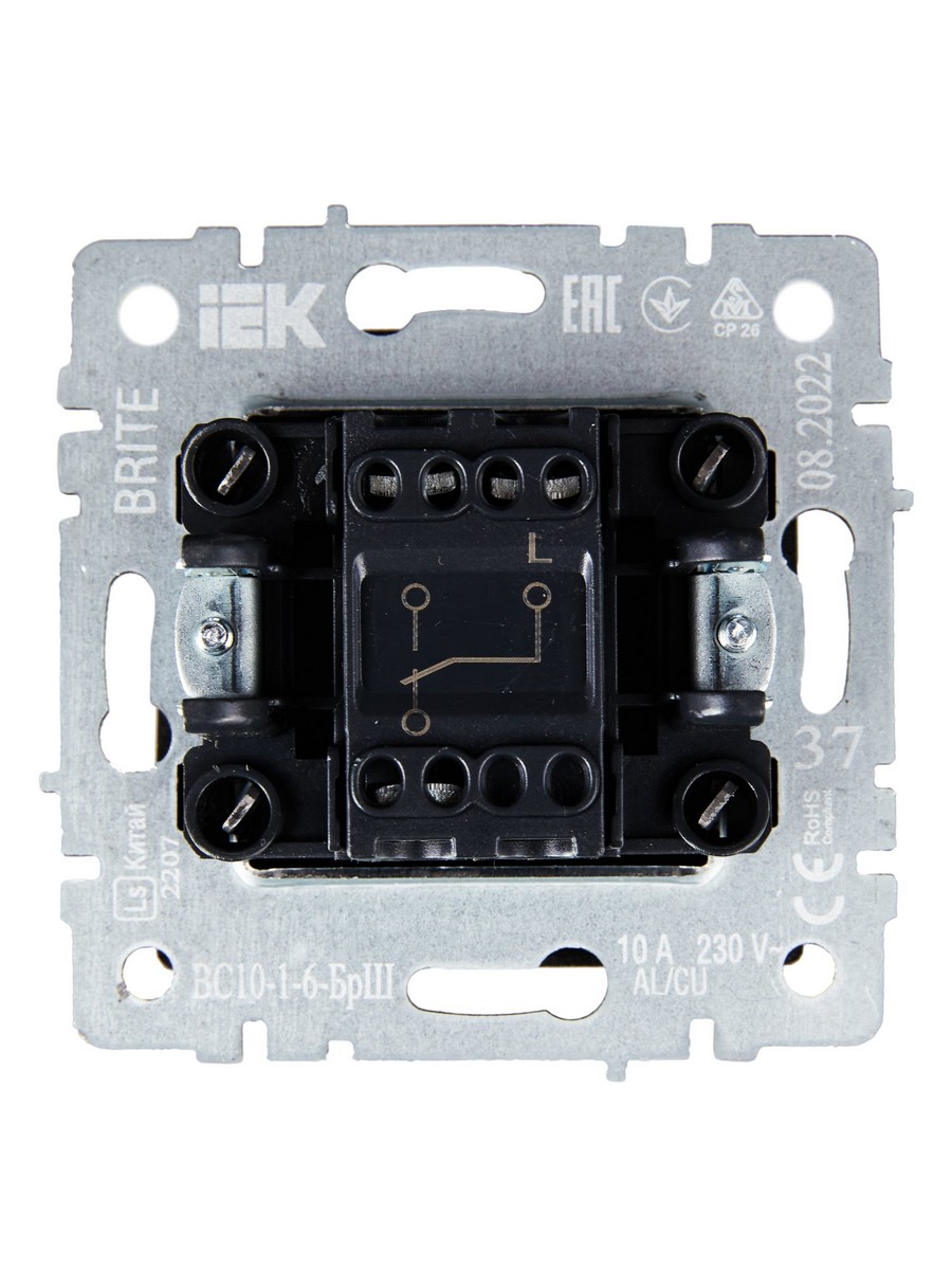 IEK Brite Шампань Выключатель IEK BRITE 1-клавишный проходной 10А ВС10-1-6-БрШ шампань BR-V12-0-10-K37