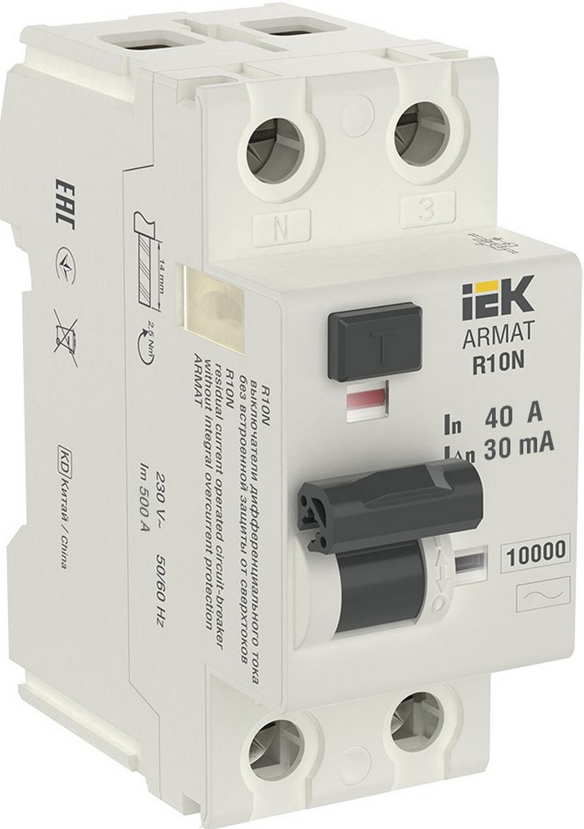 IEK ВДТ УЗО IEK ARMAT R10N 2P 40А 30мА тип AC AR-R10N-2-040C030 