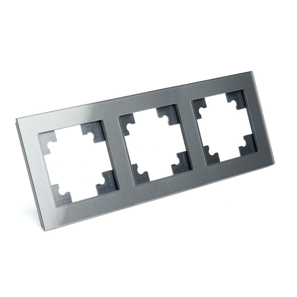 Катрин - Розетки и выключатели Stekker Рамка 3-местная стекло STEKKER GFR00-7003-06серия Катрин графит 39541