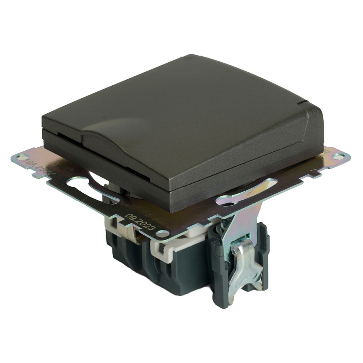 Катрин - Розетки и выключатели Stekker Розетка 1-местная с/з с крышкой STEKKER GLS16-7112-04 16А с защ. шторкой Катрин графит 49424