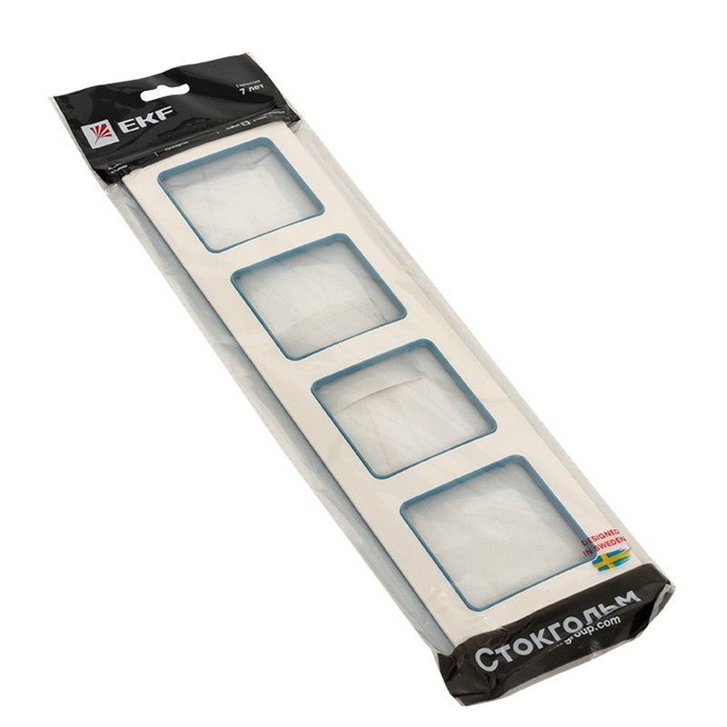 EKF Стокгольм белый Рамка 4-ая EKF PROxima Стокгольм Белый Линия синяя  EAM-G-305-30