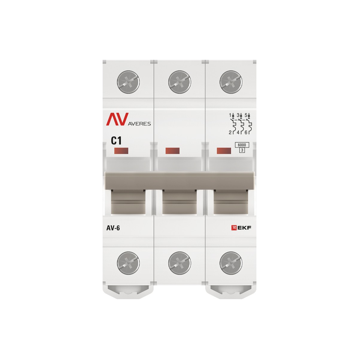 3 полюсные (трехполюсные) Автоматический выключатель EKF AVERES AV-6 (С) 3P 1А 6kA mcb6-3-01C-av 