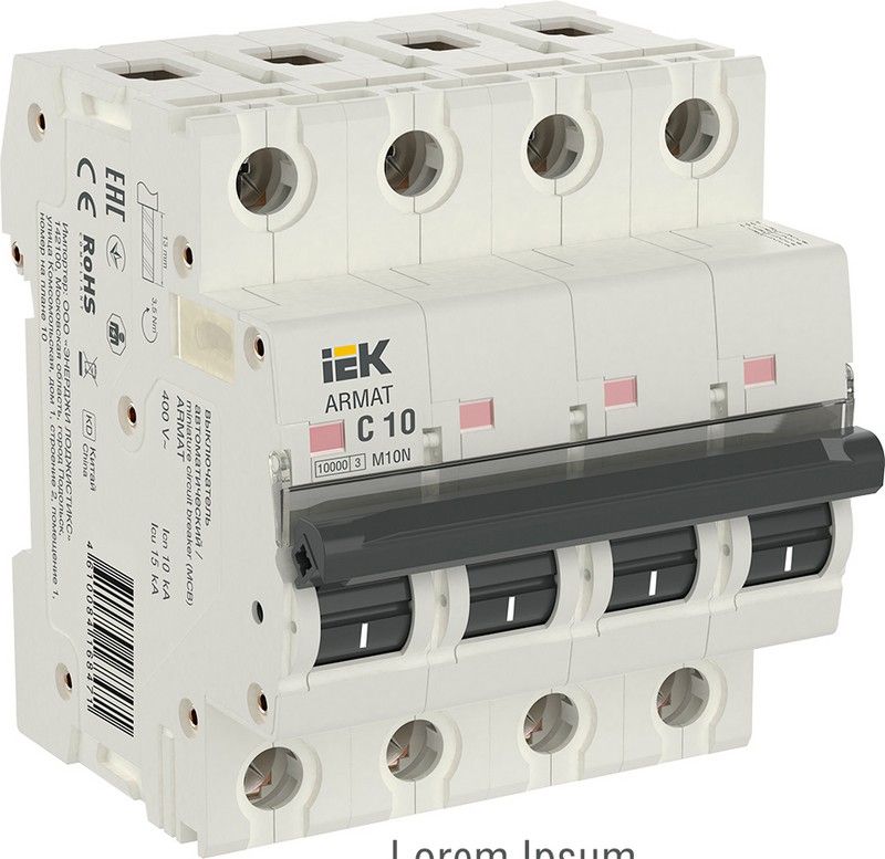4 полюсные (четырехполюсные) Автоматический выключатель IEK ARMAT M10N 4P C 10А AR-M10N-4-C010