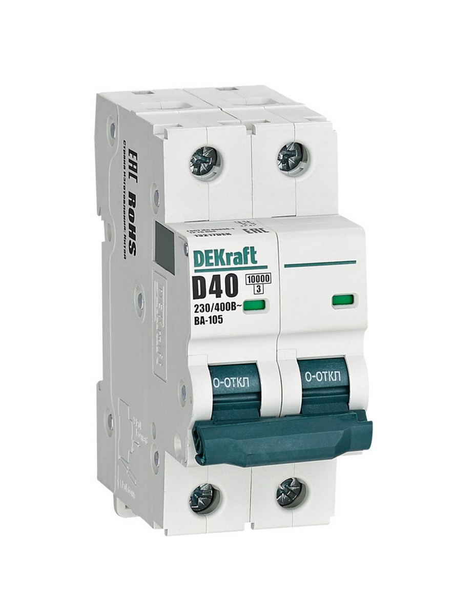 2 полюсные (двухполюсные) Автоматический выключатель Dekraft ВА105-2P-040A-D 13217DEK