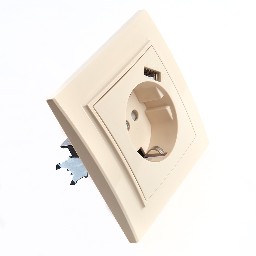 Эрна - Розетки и выключатели Stekker Розетка 1-местная с/з STEKKER PST16-9011-02 16А с защ. шторкой и с USB Эрна слоновая кость с ра39237