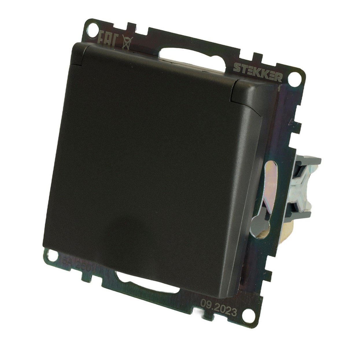 Катрин - Розетки и выключатели Stekker Розетка 1-местная с/з с крышкой STEKKER GLS16-7112-04 16А с защ. шторкой Катрин графит 49424