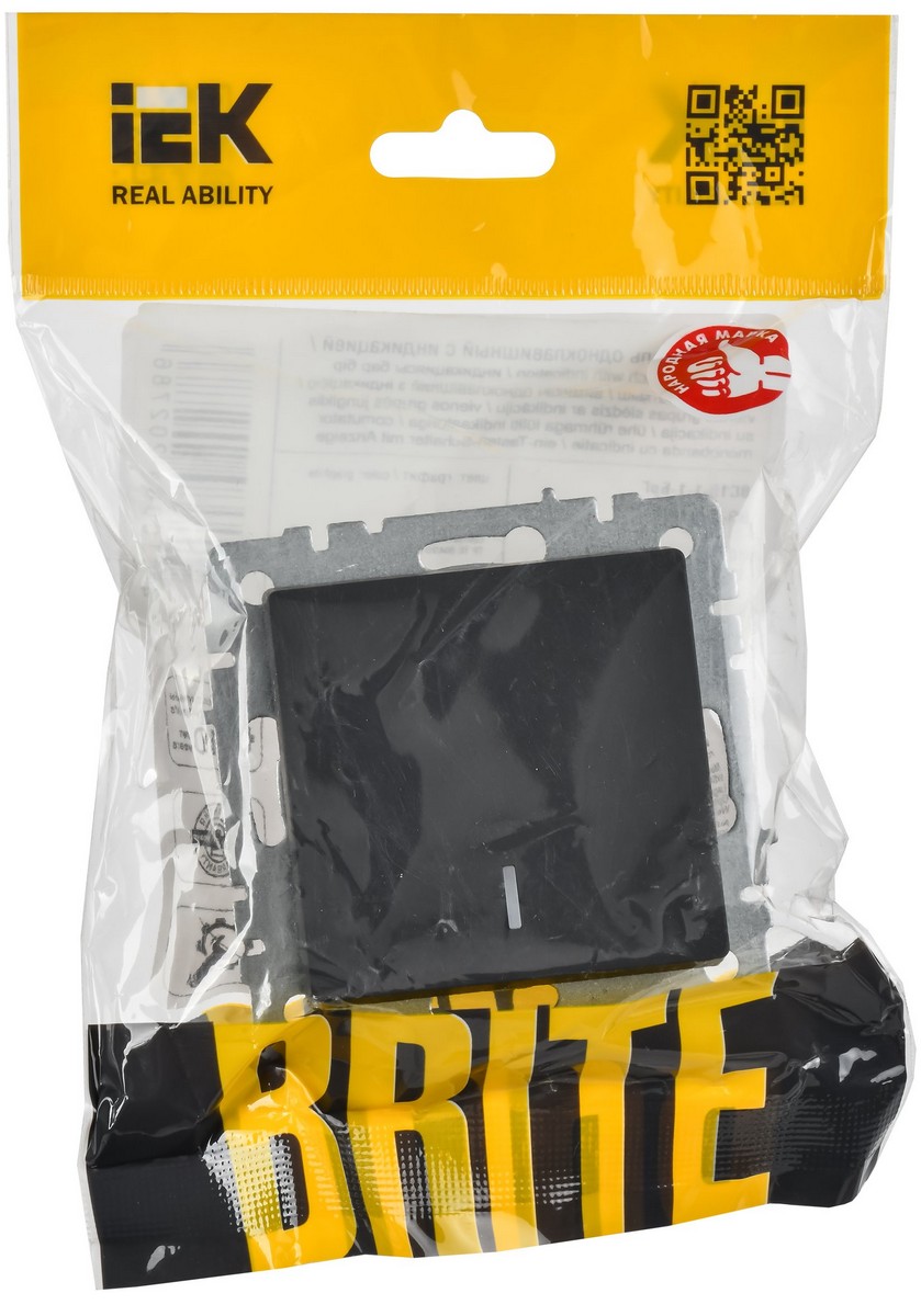IEK Brite Графит Выключатель IEK BRITE 1-клавишный с индикацией 10А ВС10-1-1-БрГ графит BR-V10-1-10-K53