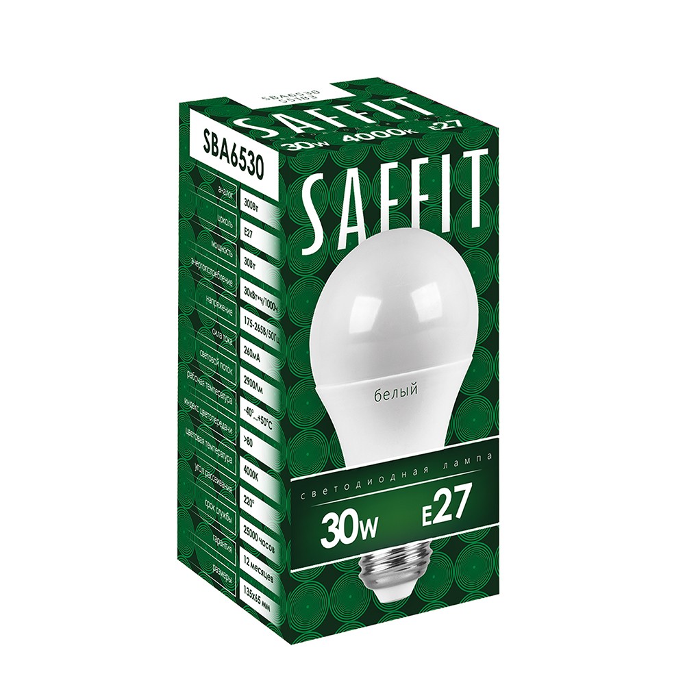 E27 Лампа светодиодная SAFFIT SBA6530 Шар E27 30W 4000K 55183 