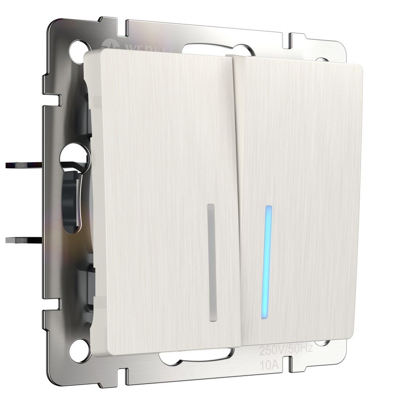 Werkel Перламутр рифленый механизмы Выключатель Werkel двухклавишный с подсветкой перламутровый рифленый W1120113