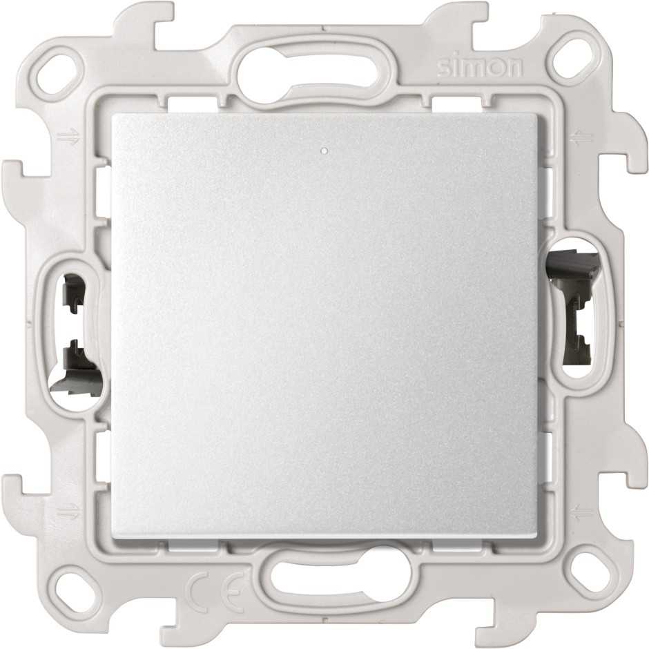 Розетки и выключатели Simon 24 Алюминий Переключатель (проходной) Simon 24 Алюминий с подсветкой с системой Push&Go 2420204-033