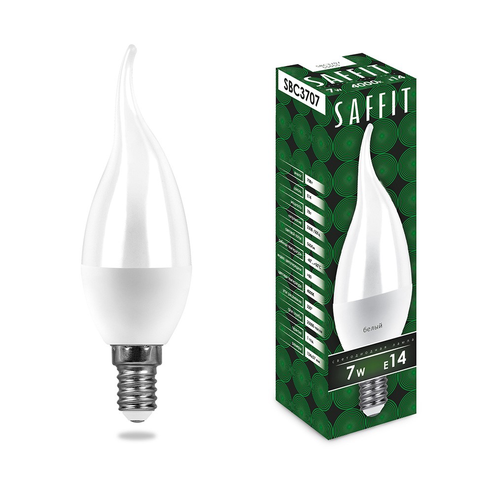 E14 Лампа светодиодная SAFFIT SBC3707 Свеча на ветру E14 7W 4000K 55055 