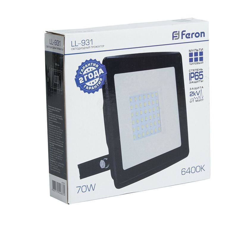 Прожекторы светодиодные Светодиодный прожектор Feron LL-931 IP65 70W Черный 6400K 41551 