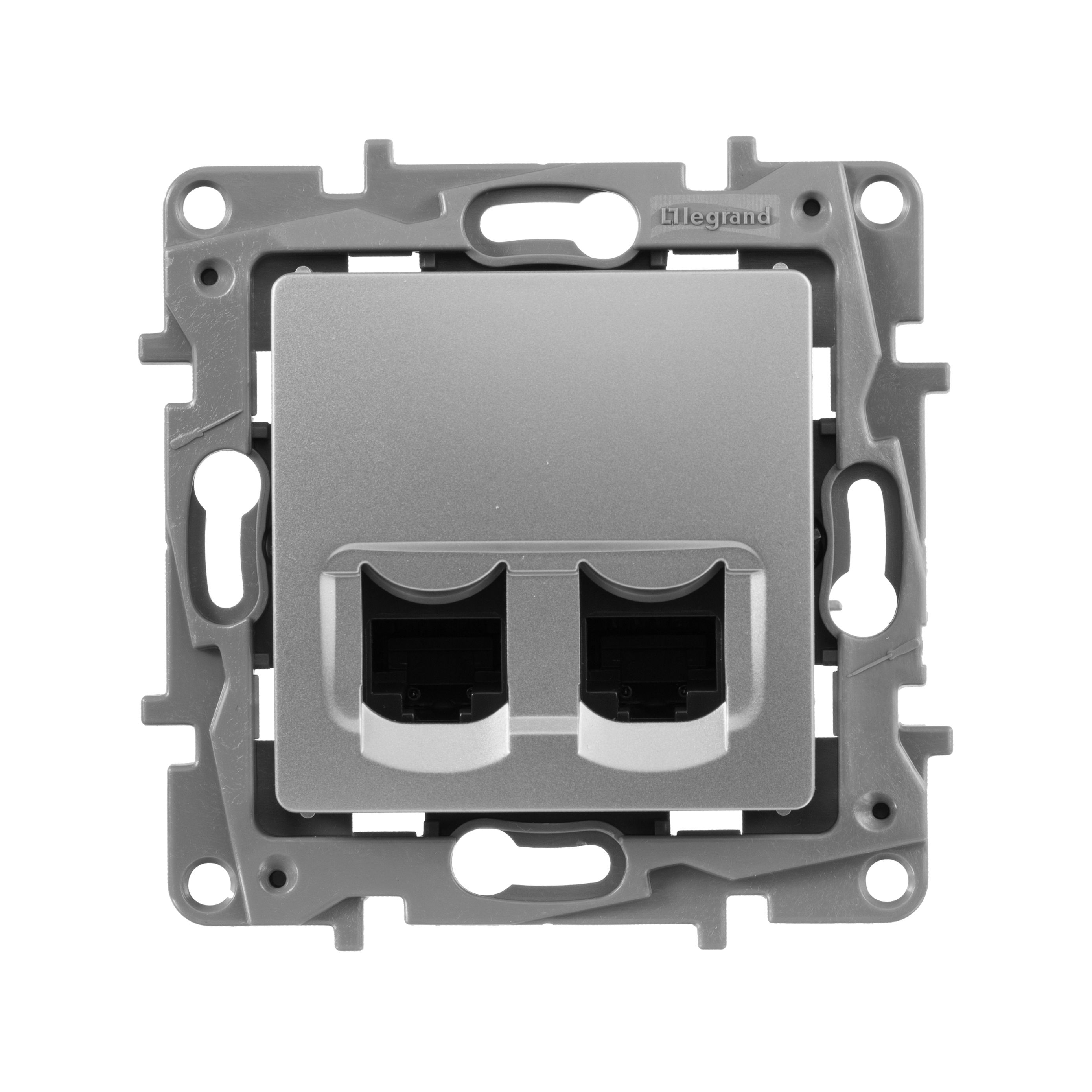 Legrand Etika Алюминий Розетка компьютерная Legrand Etika алюминий 2-ая RJ45, категория 5е UTP  672455