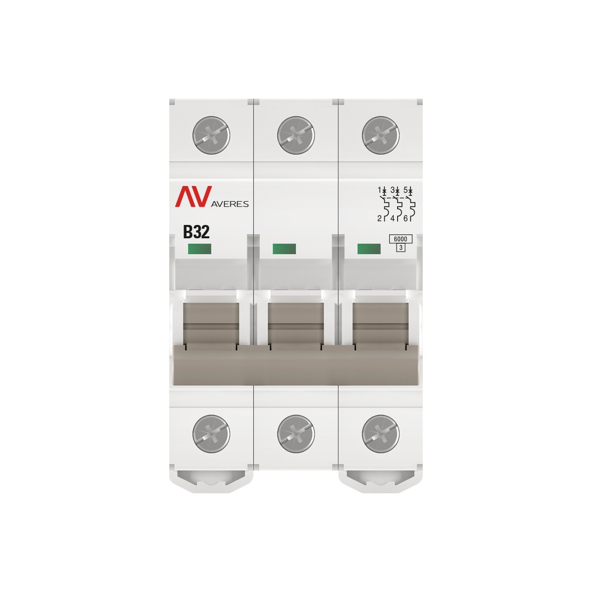3 полюсные (трехполюсные) Автоматический выключатель EKF AVERES AV-6 (B) 3P 32А 6kA mcb6-3-32B-av 