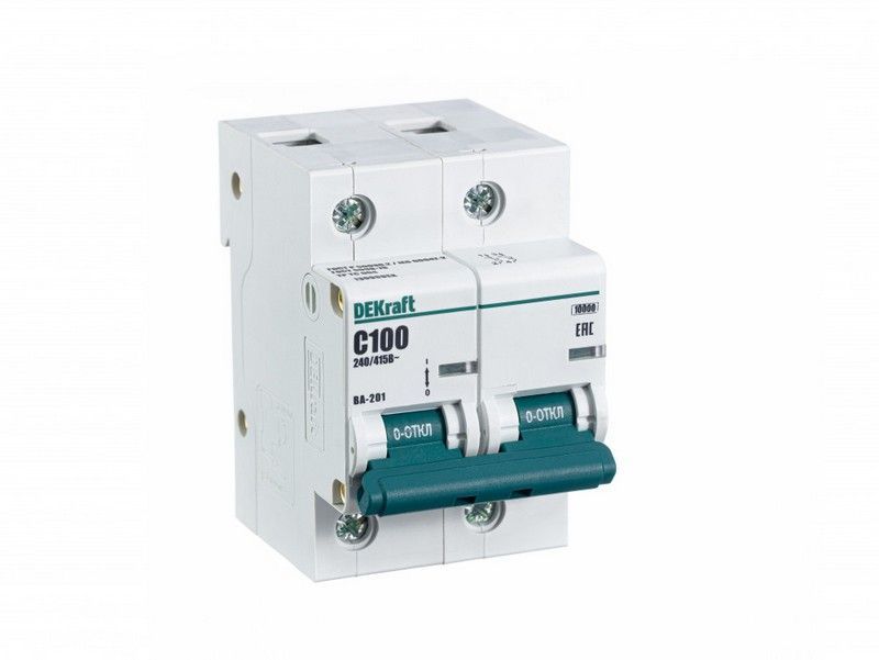 2 полюсные (двухполюсные) Автоматический выключатель DEKraft 2P 100A C ВА-201 10kA 13006DEK 
