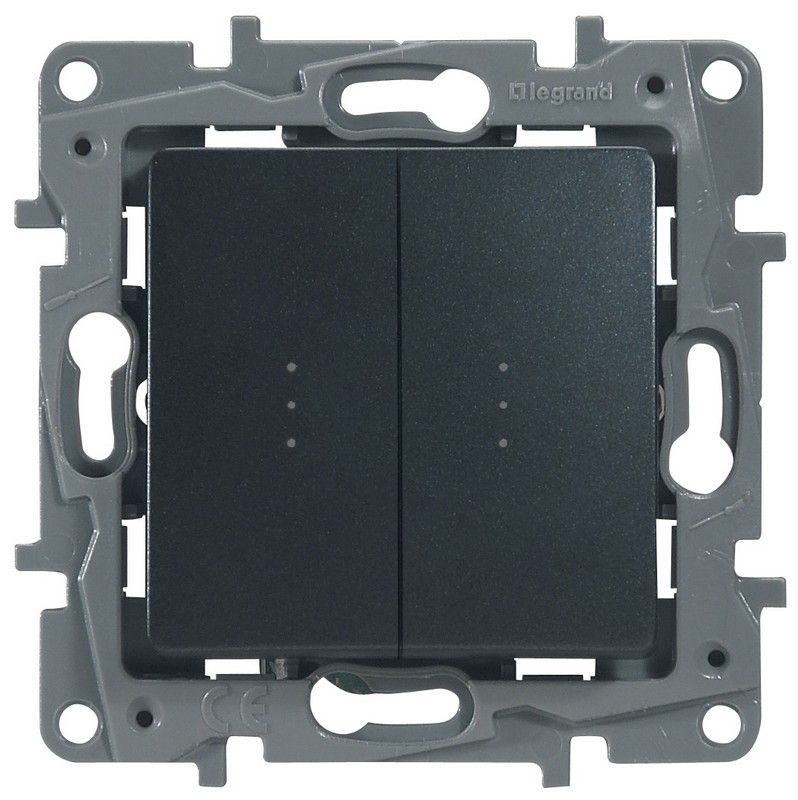 Legrand Etika Антрацит Переключатель Legrand Etika антрацит 2-клавишный с подсветкой, 10А, авт. клем 672616