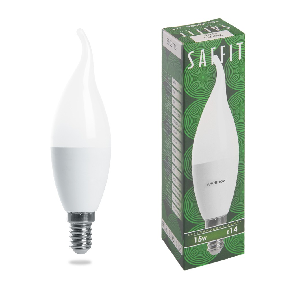 E14 Лампа светодиодная SAFFIT SBC3715 Свеча на ветру E14 15W 6400K 55208 