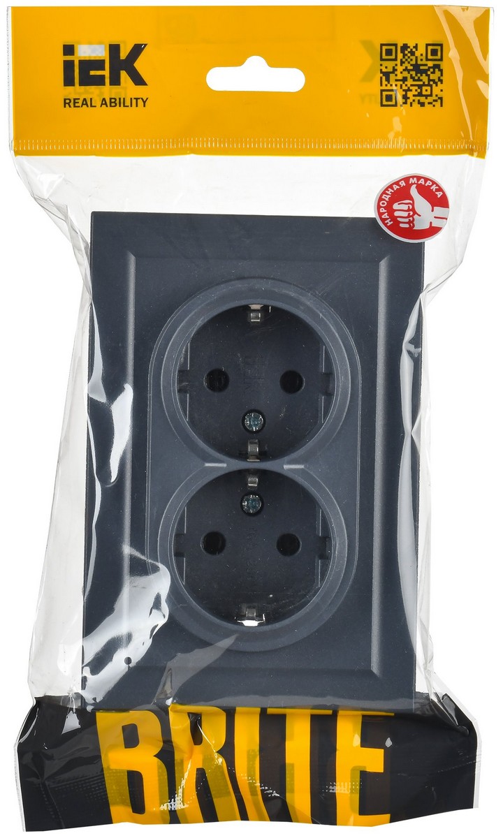 IEK Brite Маренго Розетка IEK BRITE 2-ая с/з без шторок 16А в сборе РС12-3-БрМ маренго BR-R21-16-K35-F