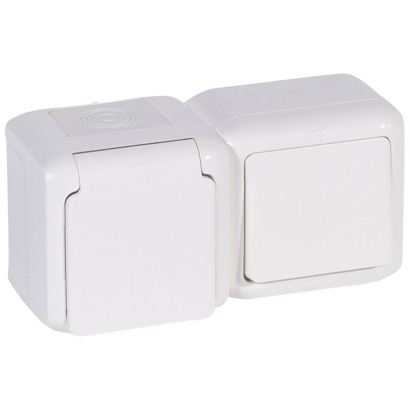 Накладные Розетки и выключатели Legrand Quteo IP44 Белый Выключатель+розетка Legrand Quteo с/заземлением IP44 белый  782318