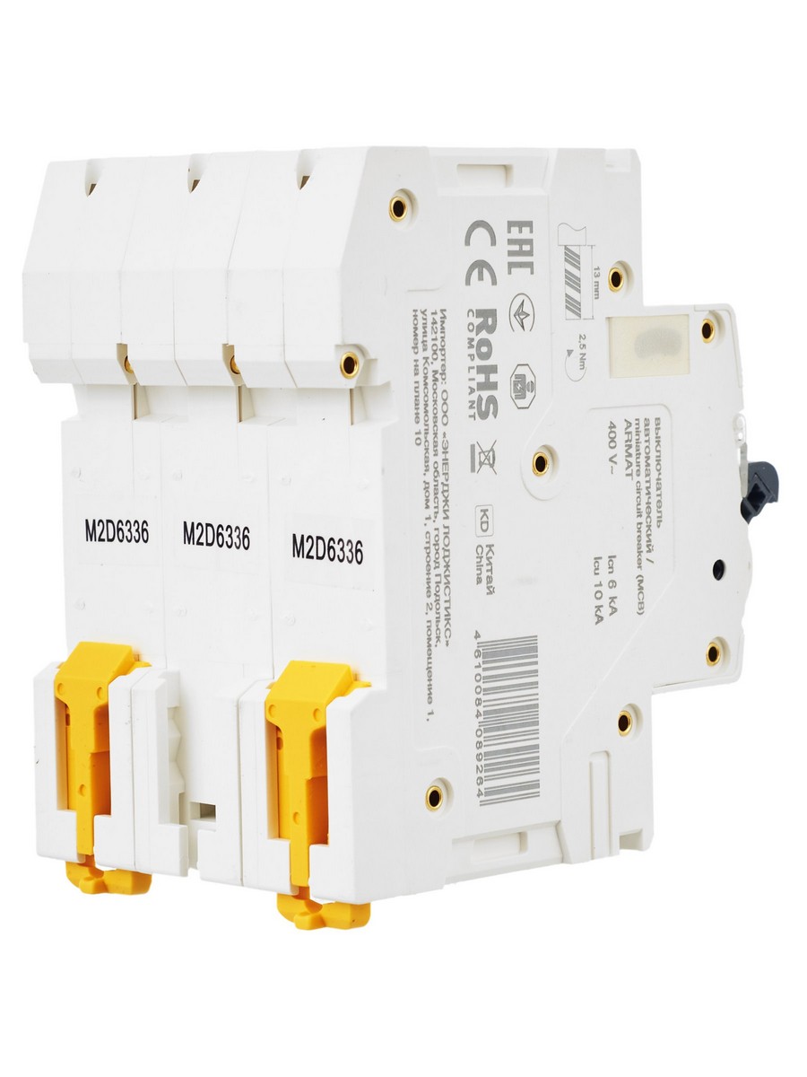 3 полюсные (трехполюсные) Автоматический выключатель IEK ARMAT M06N 3P D 63А AR-M06N-3-D063 