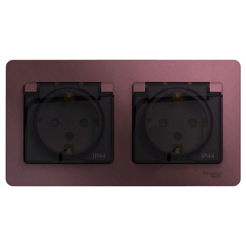Glossa Баклажан Розетка Systeme Electric Glossa Баклажановая 2-ая с-з со шторками IP44 GSL001147