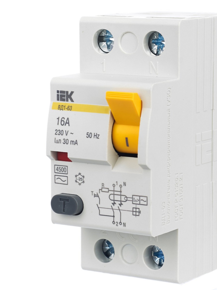 IEK Выключатель дифференциальный IEK KARAT ВД1-63 (УЗО) 2Р 16А 30мА MDV10-2-016-030 