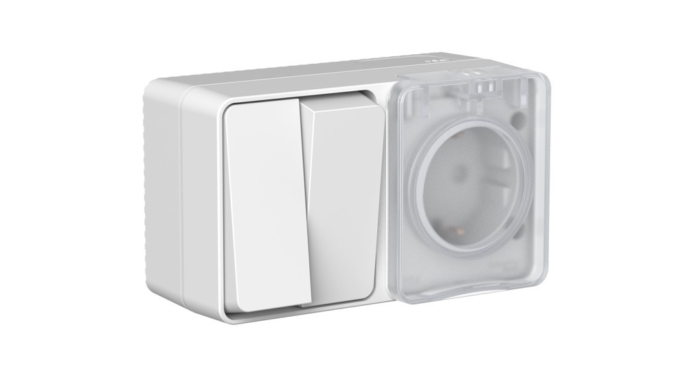 AtlasDesign Алюминий Блок: Systeme Electric AtlasDesign Profi54 Наруж Серый Роз. з/к со шт. 16А, Выкл.2-клав.10А ATN543074