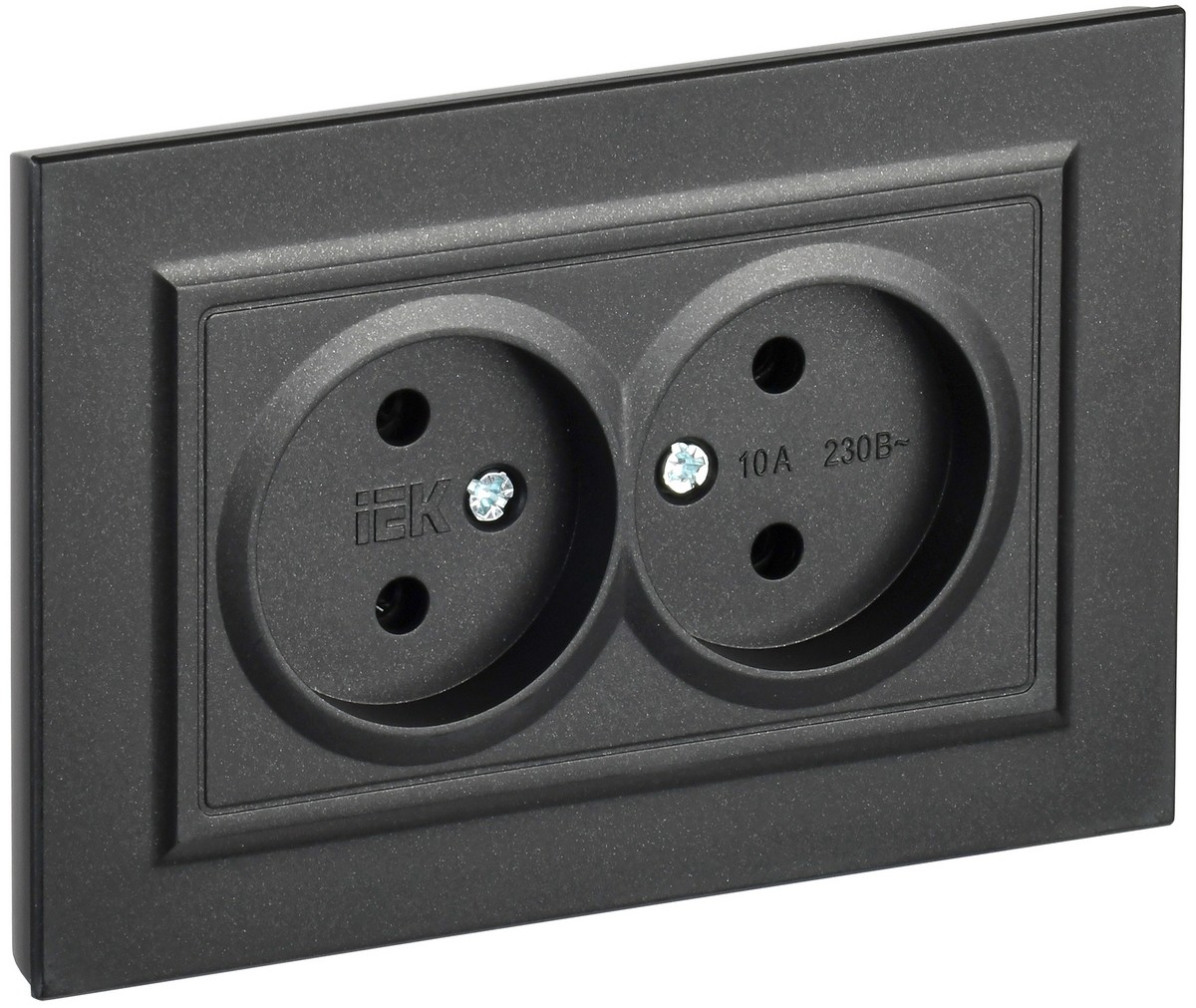 IEK Brite Черный Розетка IEK BRITE Черный 2-я без з/к/ш 10А в сборе РС12-2-БрЧ