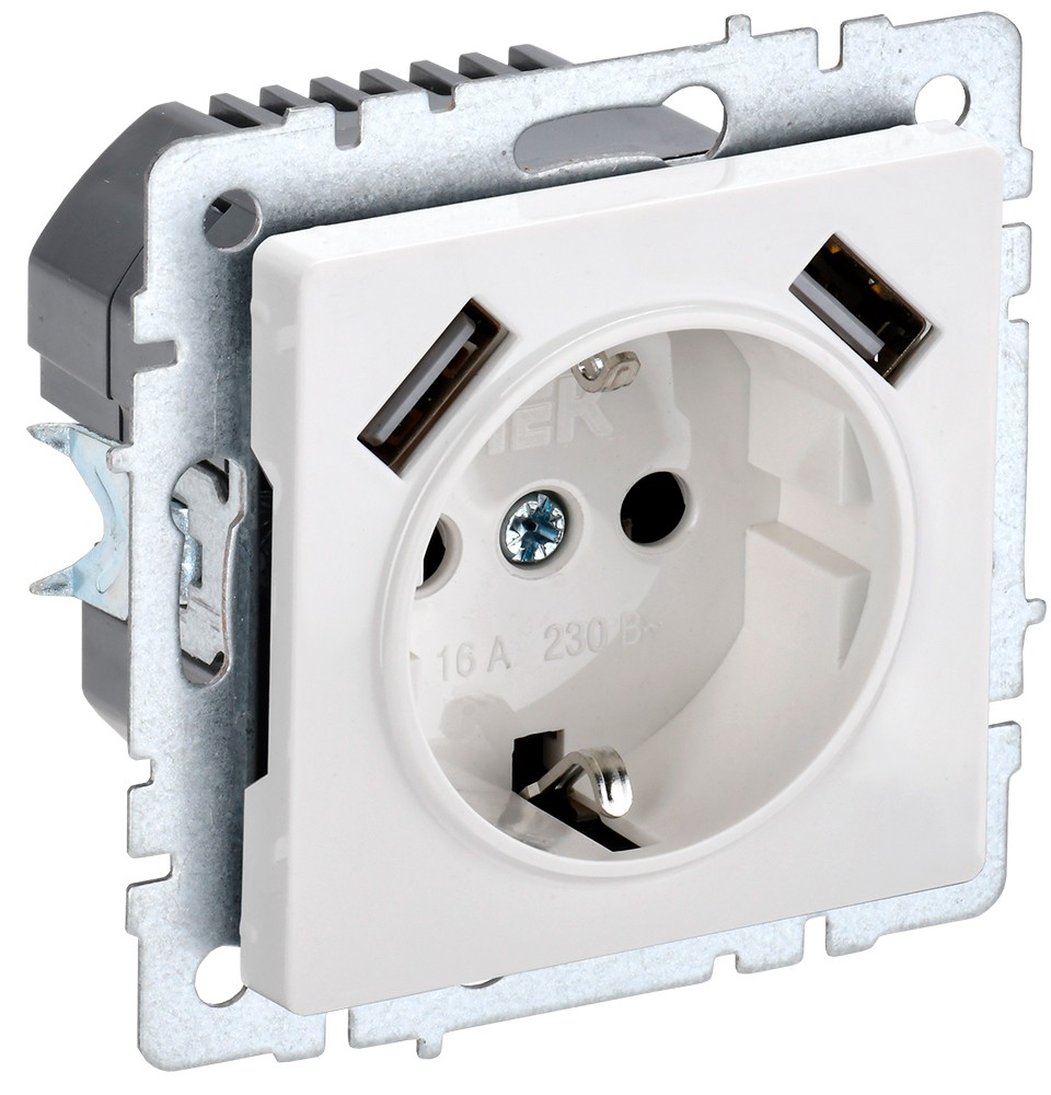 IEK Brite Белый Розетка IEK BRITE с с/з и шторками 16А с USB A+A 3,1А РЮш10-2-БрБ белый BR-R14-16-U21-D31-K01