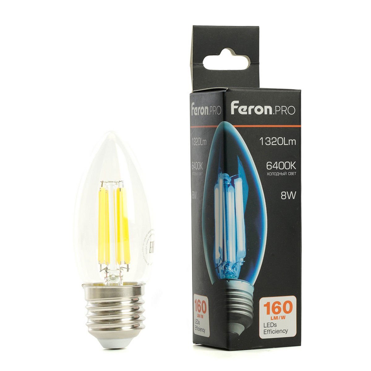 E27 Лампа светодиодная Feron.PRO LB-1208 Свеча E27 8W 175-265V 6400K 51243 